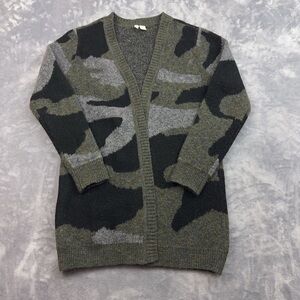 Moth Women's Casual Camo Multicolor Thick Longline Open Front Cardigan M